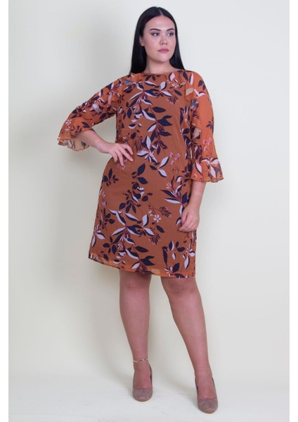 Kadın Taba Yaka ve Kol Detaylı Astarlı Şifon Elbise 65N18213 indirimleri