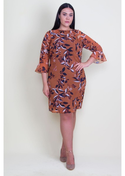 Kadın Taba Yaka ve Kol Detaylı Astarlı Şifon Elbise 65N18213