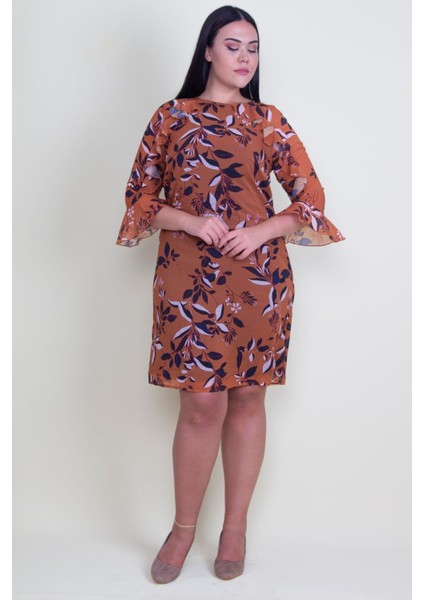 Kadın Taba Yaka ve Kol Detaylı Astarlı Şifon Elbise 65N18213