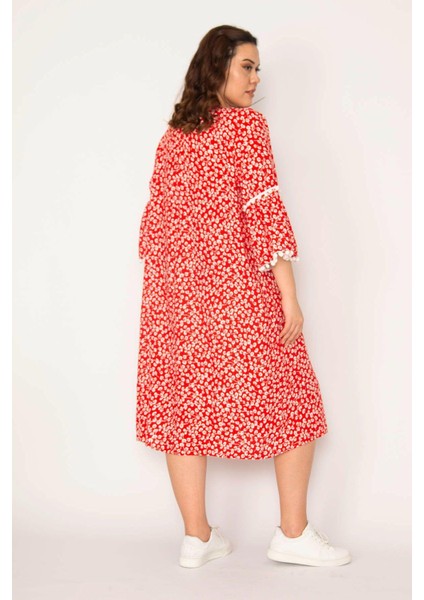 Kadın Kırmızı Dantel Detaylı Dokuma Viskon Kumaş Elbise 65N33209 modelleri