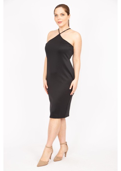 Kadın Siyah Büyük Beden Askılı Elbise 65N35821 fiyatları