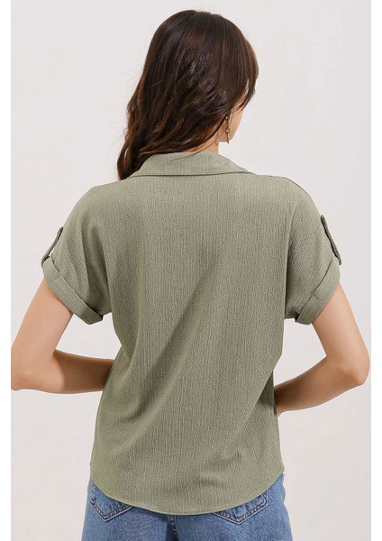 20187 Kısa Kol Oversize Örme Gömlek - Çağla fırsatları