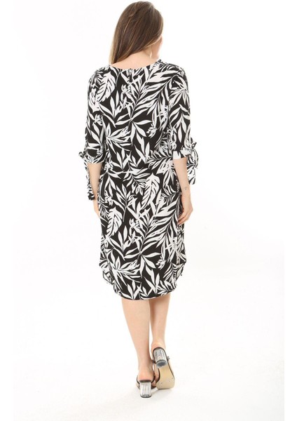 Kadın Büyük Beden Siyah Dokuma Viskon Kumaş Kol Bağcıklı Elbise 65N37865 modelleri