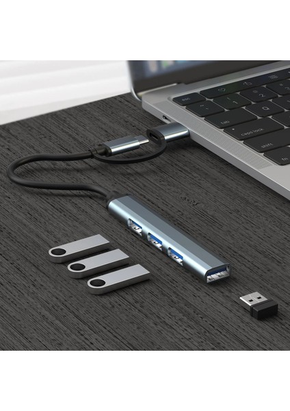 Orıgınal 2-In-1 4 Port Type C USB 3.0 Hub For Mac Book Pro Air Otg USB 3.0 Adapter Rapid USB Hub