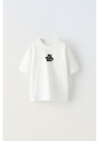 Always On Yazılı Futbol Tasarım Baskılı Beyaz Çocuk T-Shirt fiyatları