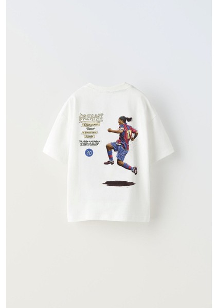 Always On Yazılı Futbol Tasarım Baskılı Beyaz Çocuk T-Shirt