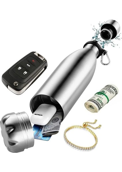 Paslanmaz Çelik Termos Gizli Bölmeli 750 ml Para ,anahtarlık Saklayabileceğiniz Deprem Termosu Mug