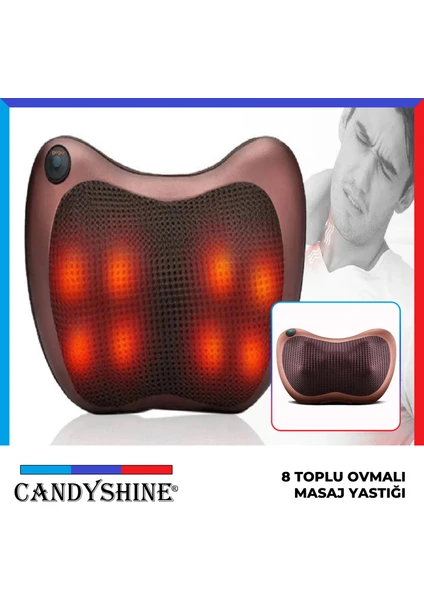 CandyShine 8 Toplu Ovmalı Isıtmalı Masaj Yastığı Ayak Bel Boyun Sırt Vücut Omuz Masaj Aleti