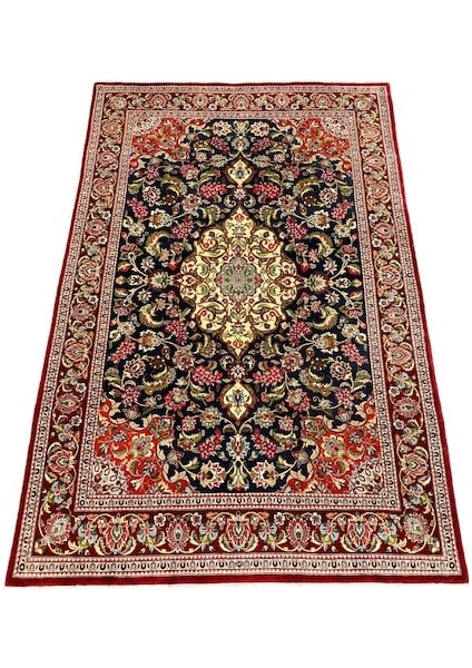 El Dokuma Iran Kum Halısı 140X210 Kırmızı Lacivert Yün Halı