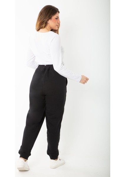 Kadın Büyük Beden Siyah Kuşgözü Bağcıklı Bel ve Paçası Ribanalı Eşofman Pantolon 65N37398 indirimleri