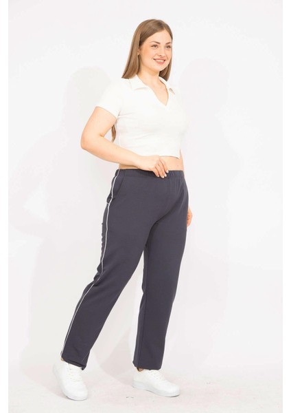 Kadın Lacivert Büyük Beden Biye Detaylı Spor Pantolon 65N35627 fırsatları