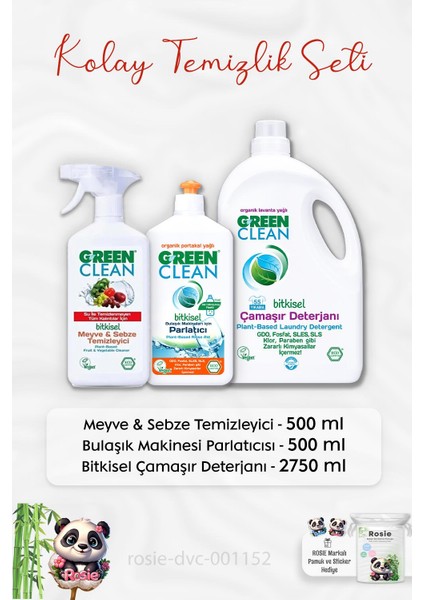 Green Clean Sıvı Çamaşır Deterjanı 2750 Ml, Meyve Temizleyici 500 Ml, Parlatıcı 500 ml ve Rosıe