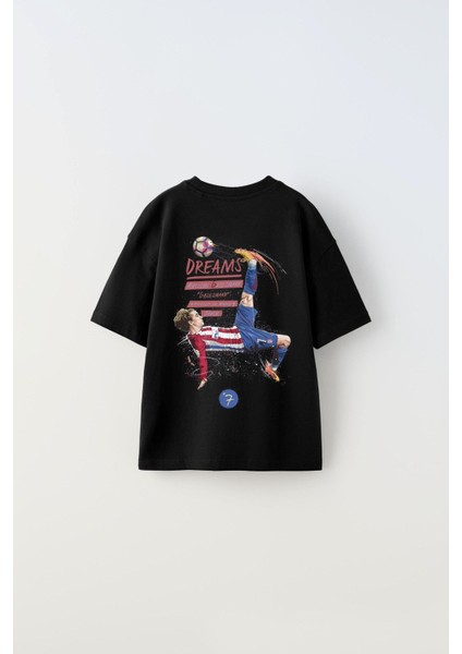 Earned Not Gıven Yazılı Futbol Tasarım Baskılı Siyah Çocuk T-Shirt