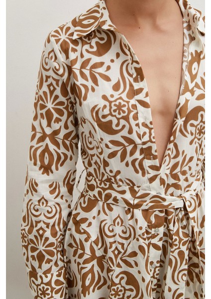 Godeli Desenli Elbise Kahve indirimleri