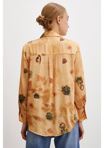 Desenli Saten Gömlek Somon fırsatları