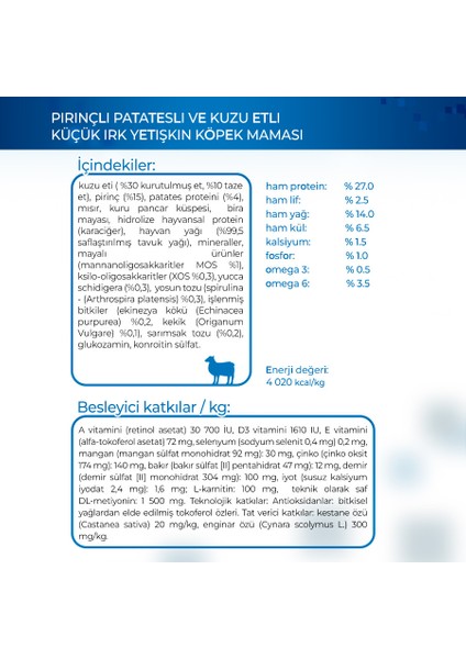 Dog Mini Kuzu Etli Pirinçli ve Patatesli Küçük Irk Yetişkin Köpek Maması 2.5 kg