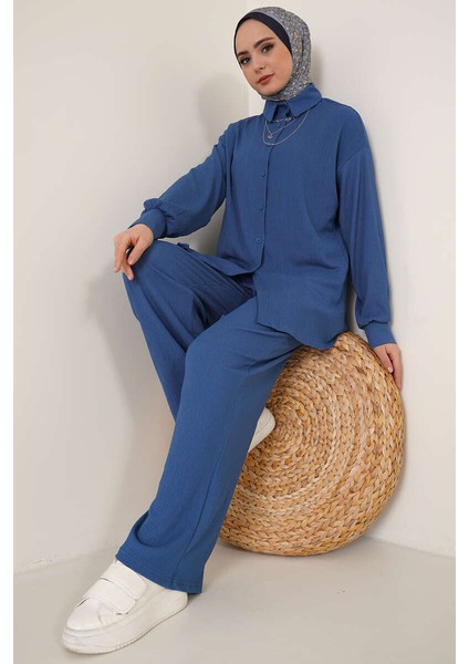 T5858 Örme Tesettür Ikili Takım - Indigo
