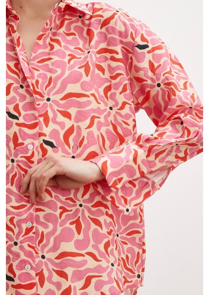 Çiçek Desen V Yaka Modal Gömlek Fuşya fiyatları