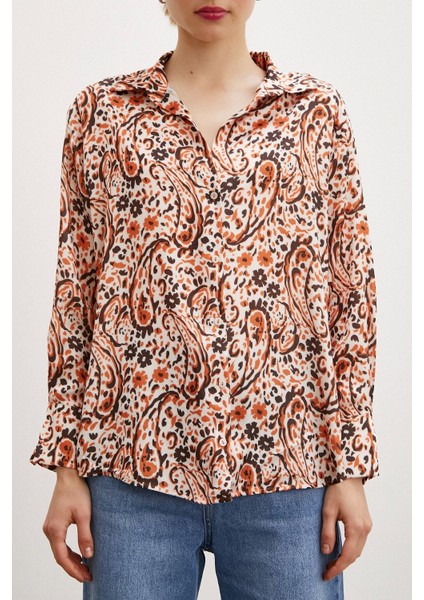 Desenli Gofret Saten Gömlek Oranj fiyatları