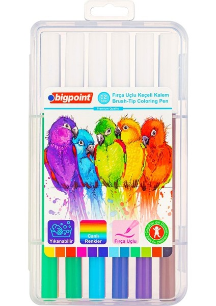 Fırça Uçlu Keçeli Kalem 12'li Set (Plastik Kutulu)