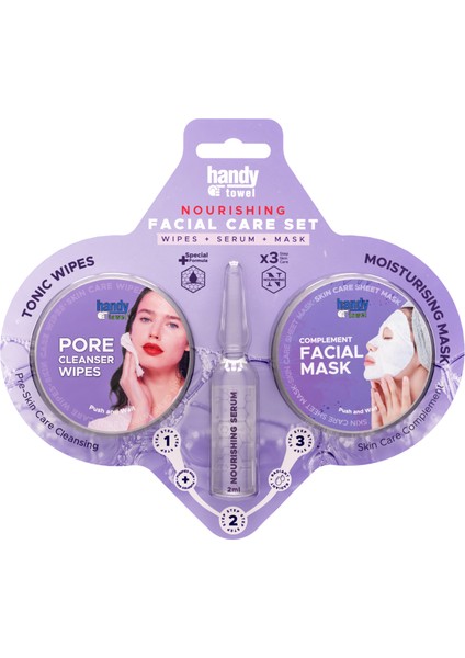 Handytowel 3 Adımlı Besleyici Yüz Bakım Seti, Mendil, Serum, Maske