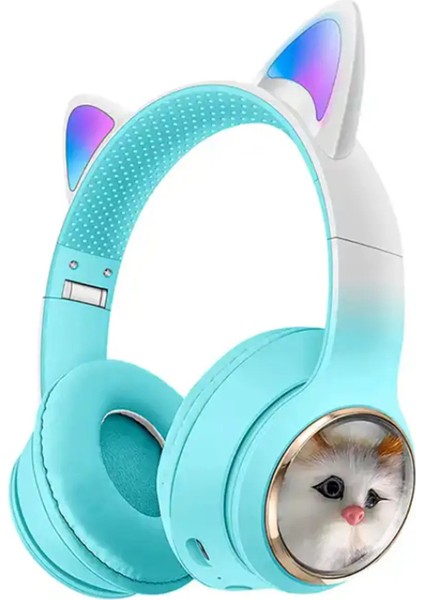 Kedi Tüylü Işıklı Kedili Mikrofonlu Bluetoothlu Kulaklık Sd Aux Girişli Kedi Kulaklık Kablosuz