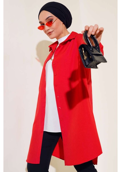 5845 Tesettür Tunik - Kırmızı