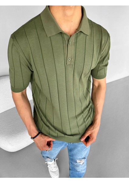 Slim Fit Polo Yaka Esneki Triko T-Shirt Yeşil fiyatları