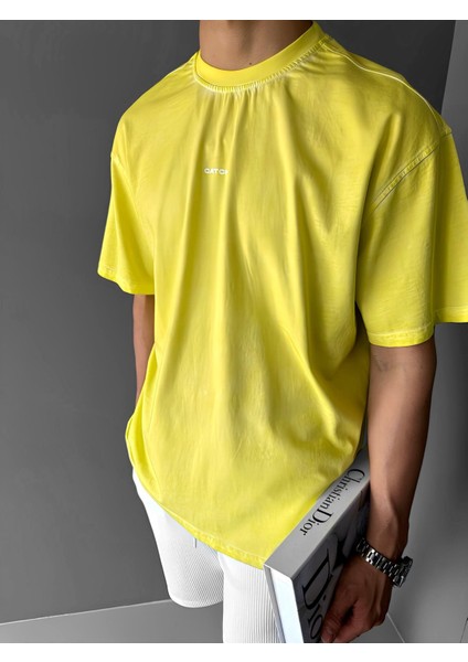 Oversize Yuvarlak Yaka Yıkamalı Catch T-Shirt Sarı fiyatları