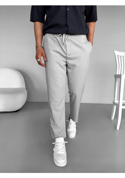Slim Fit Carrot Kesim Paraşüt Kumaş Lastikli Pantolon Gri