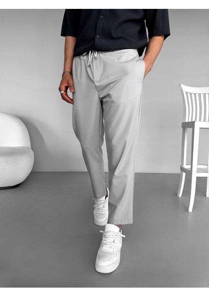 Slim Fit Carrot Kesim Paraşüt Kumaş Lastikli Pantolon Gri