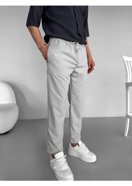 Slim Fit Carrot Kesim Paraşüt Kumaş Lastikli Pantolon Gri