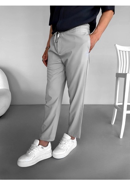 Slim Fit Carrot Kesim Paraşüt Kumaş Lastikli Pantolon Gri
