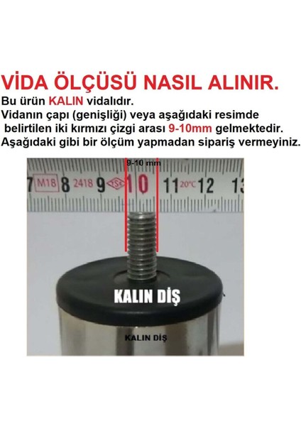 Baza Ayağı Koltuk Ayağı Yükseltme Ayağı Metal Ayak 6 Adet 12 cm (3/8 Kalın Diş)