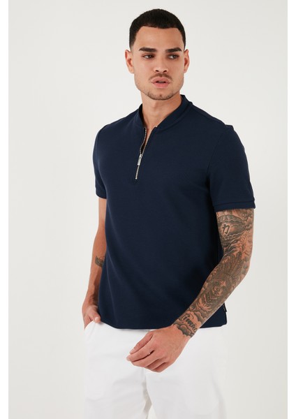 Pamuklu Regular Fit Yarım Fermuarlı T Shirt Erkek T Shirt 5902653 fırsatları