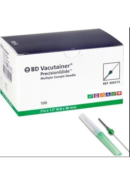 Bd Vacutainer Bd 360213 Vacutainer Kan Alma Iğnesi 21G Yeşil 100 Adet