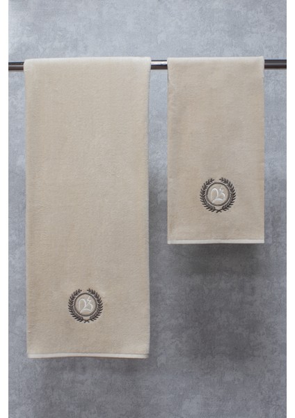 Bej 2 Li Kadife Banyo Seti 50X90 cm - 100X150 cm Little Rose
