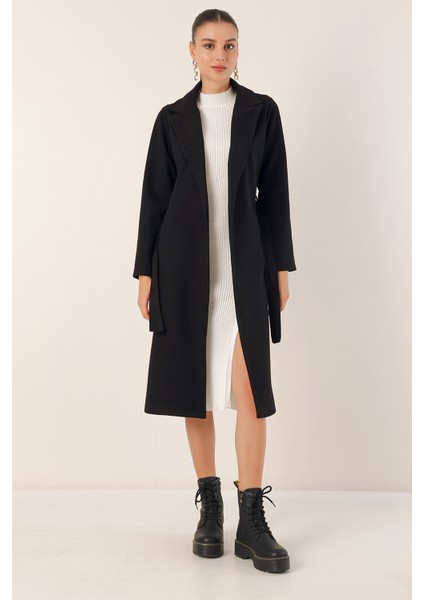 9118 Kruvaze Yaka Kaşe Kaban - Siyah fiyatları