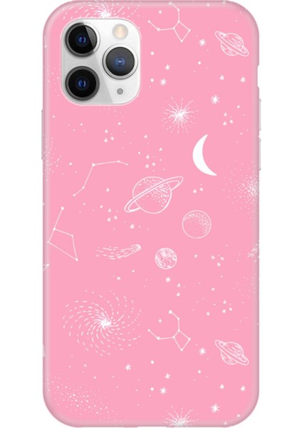 Apple iPhone 11 Pro Max Gezegenler Pembe Telefon Kılıfı