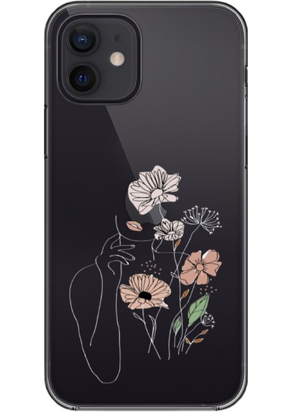 Apple iPhone 12 Kadın Çiçek Şeffaf Telefon Kılıfı