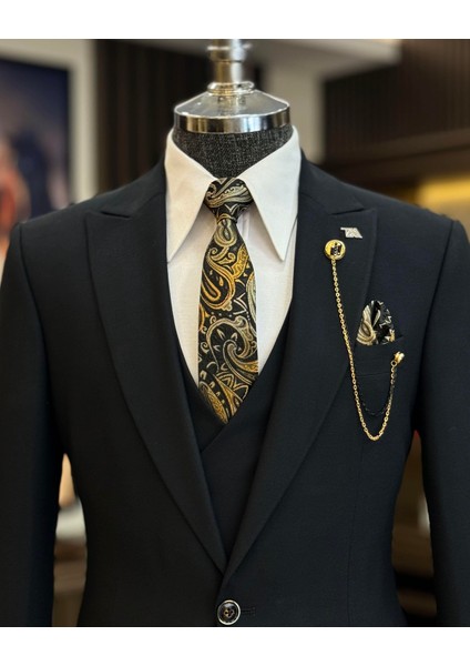 İtalyan stil ceket yelek pantolon takım elbise Siyah T12526 fiyatları