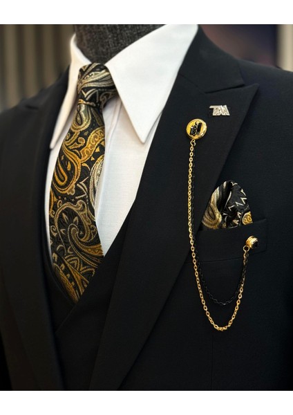 İtalyan stil ceket yelek pantolon takım elbise Siyah T12526 modelleri