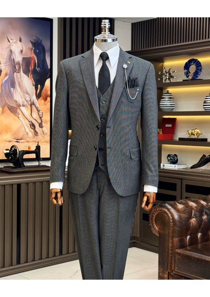 Italyan Stil Slim Fit 4 Drop Ceket Yelek Pantolon Takım Elbise Siyah T12124 indirimleri