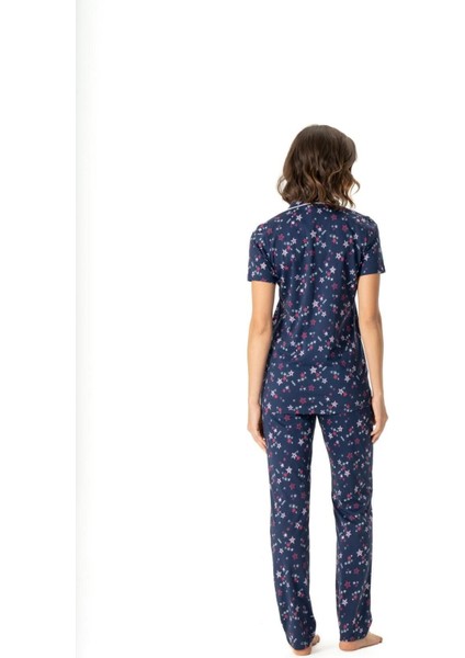 Kadın Lacivert Boydan Patlı Cepli Pijama Takımı 024Y.1Z.E.T7.A.G0.R1.4P
