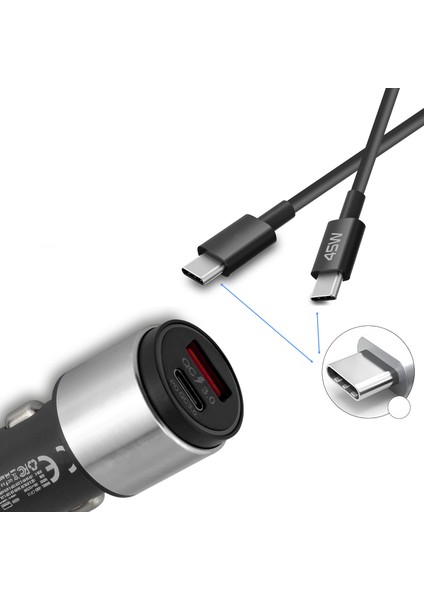 45W Hızlı Araç Şarj Aleti Type C Telefonlar Için 45W Hızlı Araba Şarjı Cihazı ve Kablo fiyatları