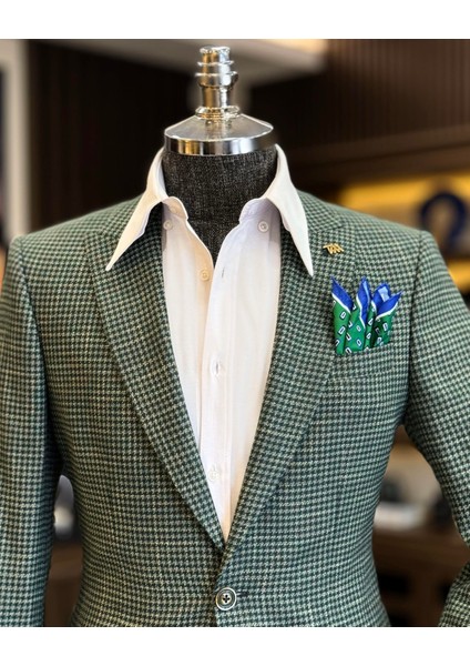 İtalyan stil slim fit kazayağı desen erkek ceket yeşil T12539 fiyatları