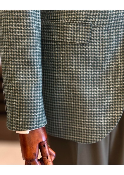 İtalyan stil slim fit kazayağı desen erkek ceket yeşil T12539 modelleri