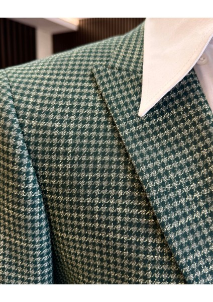 İtalyan stil slim fit kazayağı desen erkek ceket yeşil T12539 indirimleri