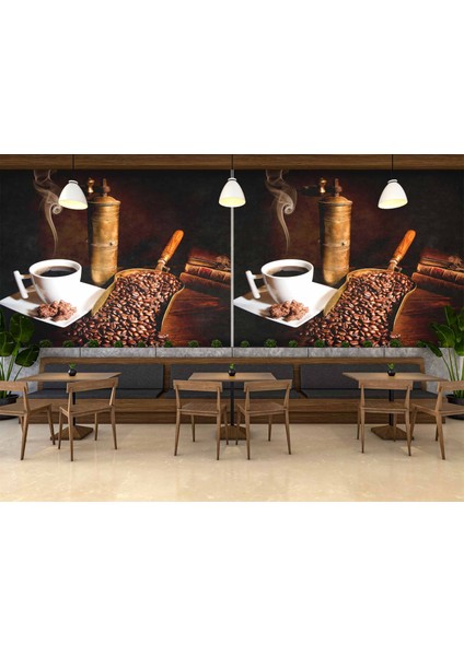 Kahve Öğütme Makinalı Cafe Duvar Kağıdı Baskı modelleri
