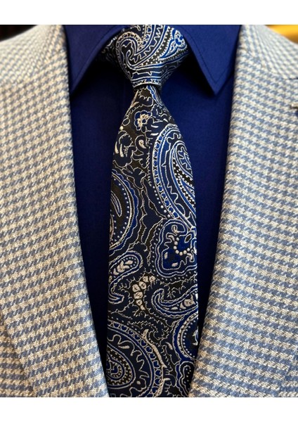 Italyan Stil Slim Fit Kazayağı Desen Erkek Ceket Mavi T12542